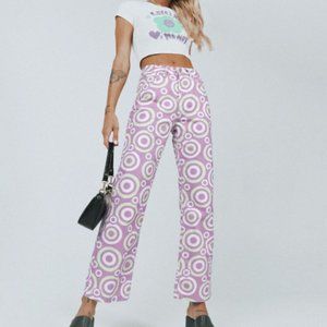 The Ragged Priest Purple and White Patterned Jeans